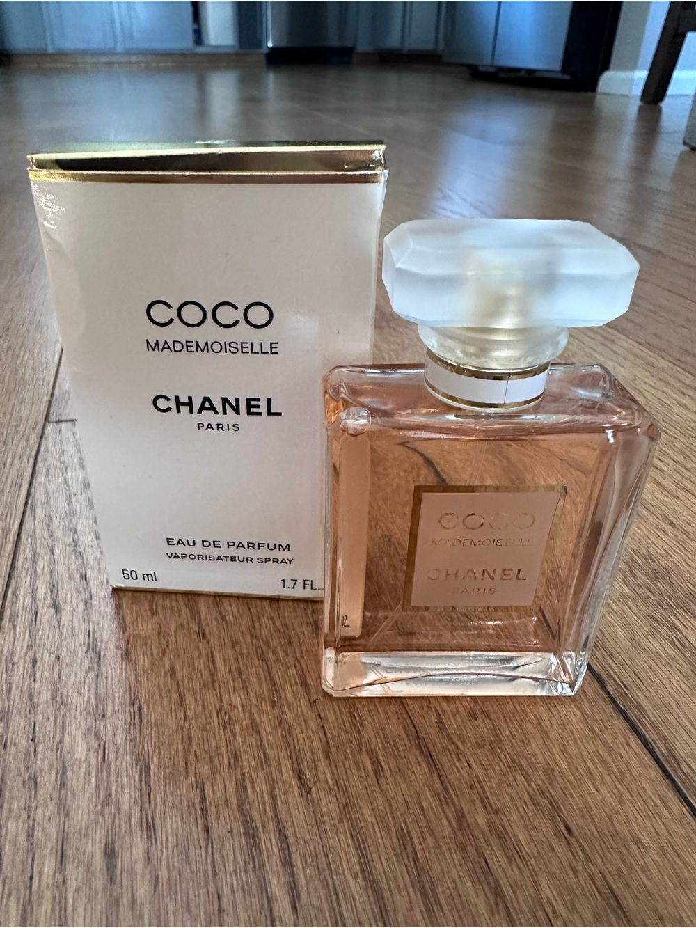 CHANEL Coco Mademoiselle Perfume Bottle in Pale Peach and White